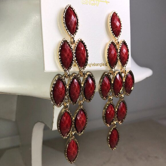 Amrita Red & Gold Chandelier Earrings - Picture 4 of 7